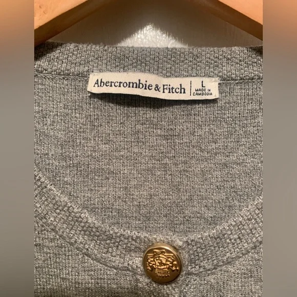 Abercrombie & Fitch Lux Soft Heavy Knit Gray Cardigan Jacket with Gold Buttons L - Picture 4 of 16